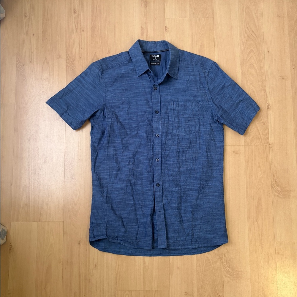 Hurley Short Sleeve Button Down Shirt, Blue, Small